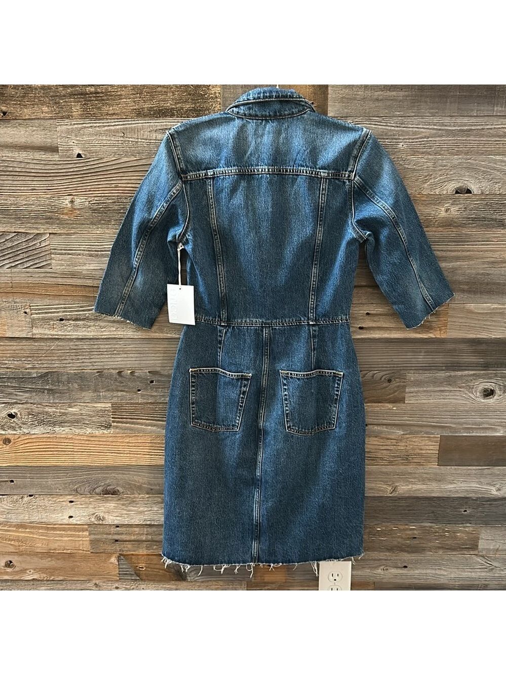 Etica Denim Snap Front 3/4 Sleeve Raw Hem Jordyn Trucker Jean Dress Size S NWT - Picture 8 of 13